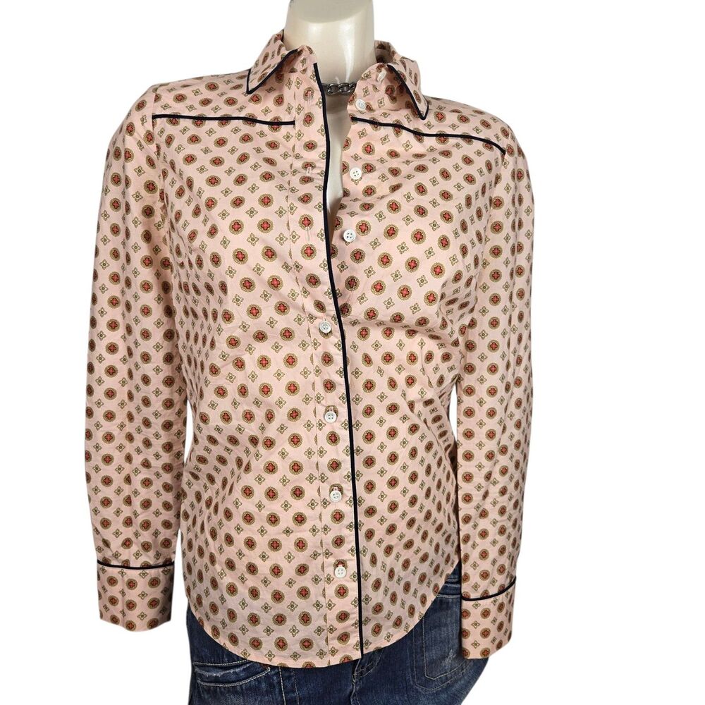 J. Crew Piped Foulard Medallion Print Shirt Sz 00 XXS Long Sleeve